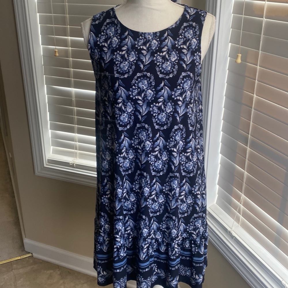 Loft Medium Floral Navy Blue Dress